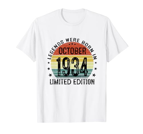 Las Leyendas Nacen En Octubre 1934 Regalo 90 Años Cumpleaños Camiseta