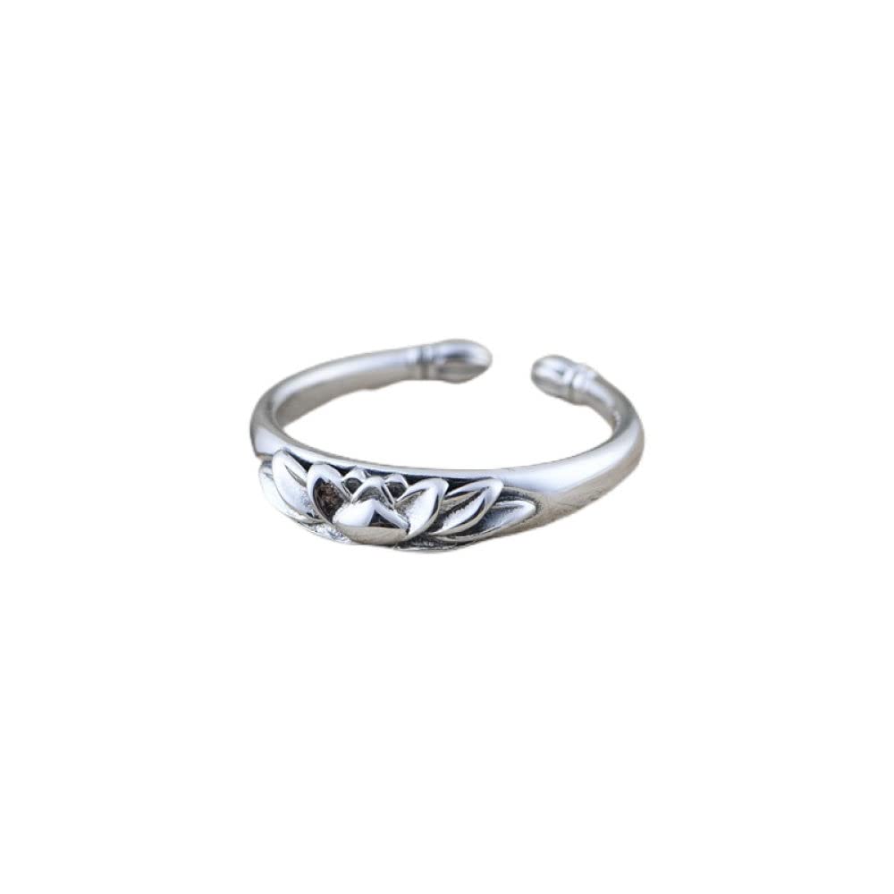 Anelli D'Argento,S925 Anello In Argento Sterling Con Fiore Di Loto Anelli Regolabili Anello Per Dito Indice In Stile Nazionale Retrò Anello In Argento Eternity Charm Da Sposa Gioielli Regali Per Uo