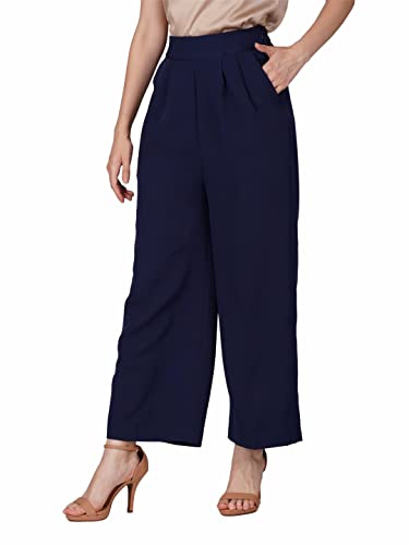 Image of fabcoast High Waist Wide Leg Loose Relaxed fit Women Pants - Flare Style, Half Waistband, Soft and Breathable Fabric - Ideal for Casual and Formal Wear.