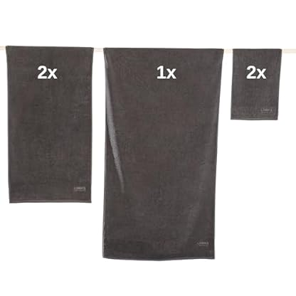 LOOKS by Wolfgang Joop Handtuch Set 5tlg. - 100% Baumwolle, 2 Gästehandtücher + 2 Handtücher + 1 Duschtuch mit Logostick, grau – Bild 4