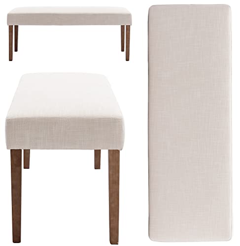 Wahson Farmhouse Linen Upholstered Dining Bench, 45" Long Dining Room Bench Seat With Natural Wood Legs, Beige #TOP6