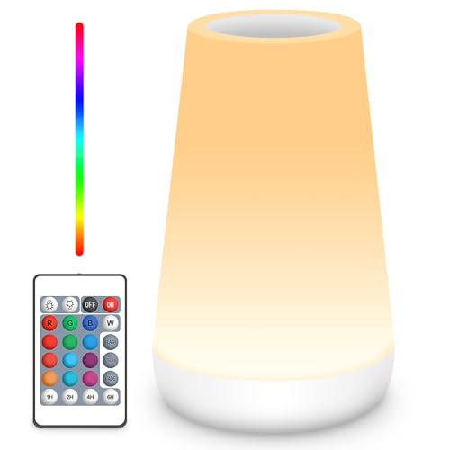 Image of Auxmir LED Touch Night Light, 2500mAh Rechargeable LED Bedside Table Lamp with RGB Color Changing, Dimmable Brightness, Remote Control, Portable Lamp for Bedroom, Living Room, White