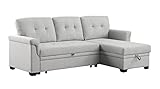 SONGG 84'' L-Shape Convertible Sleeper Sectional Sofa with Storage Chaise and Tufted Cushions, 3 Person Linen Upholstered Reversible Corner Couch w/Pull-Out Bed, for Living Room, Apartment