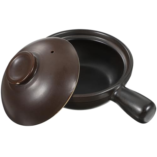 Housoutil Cacerola de Barro para Arroz y Sopa Olla de Cerámica Resistente al Calor Tamaño Pequeño Tapa Utensilio para Cocina de Fuego Directo Adecuado para Guisos Tradicionales