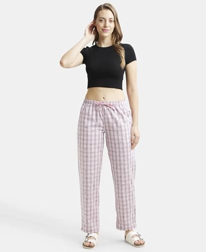Image of Jockey RX06 Women's Super Combed Cotton Woven Fabric Relaxed Fit Striped Pyjama with Side Pockets (Checks & Prints May Vary)