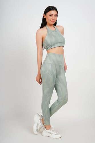 Image of SSoShHub Tights Top High Waist Stretchable Gym Tights and CropTop Bra Gym wear /Active Wear Tights Yoga Pants Zumba /Dance Womens Workout Tights and Top Stretchable Workout set
