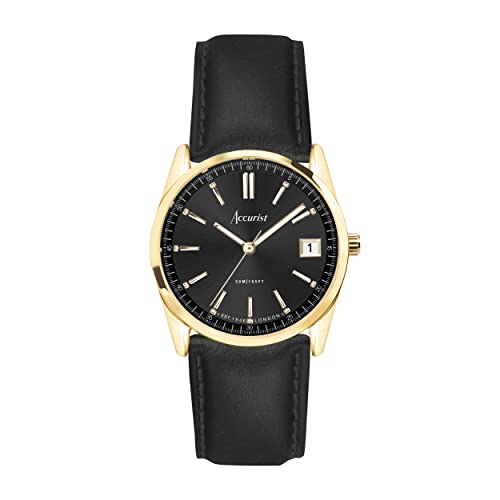 Accurist Everyday 30mm Quartz Watch in Black with Analogue Display, and Black Leather Strap 74001