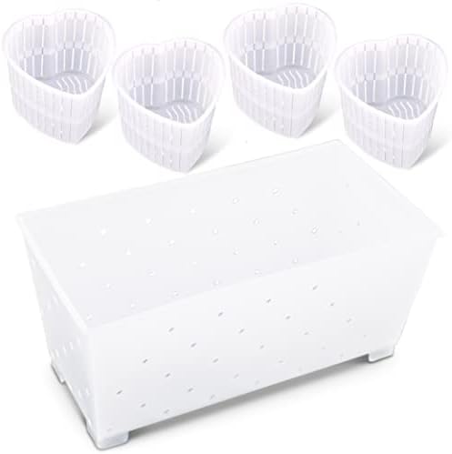 Cheese Molds for Cheesemaking Set of 5 | Made in Italy | Rectangular and Heart Shaped Cheese Baskets Kit for Making Fresh Cheeses | Strainer for Cream Cheese, Feta, Mascarpone, Paneer, Goat Chevre
