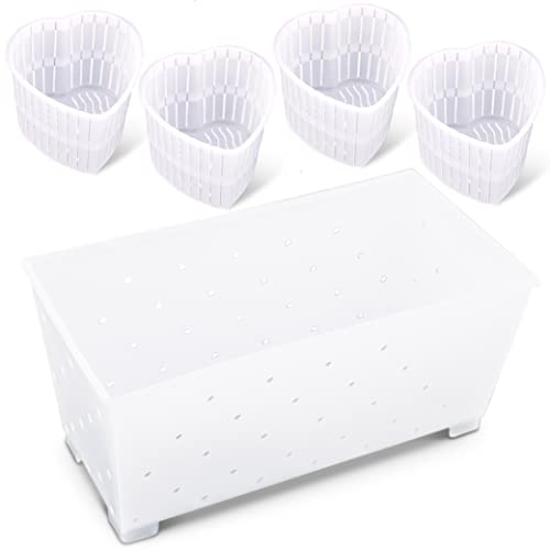 Cheese Molds for Cheesemaking Set of 5 | Made in Italy | Rectangular and Heart Shaped Cheese Baskets Kit for Making Fresh Cheeses | Strainer for Cream Cheese, Feta, Mascarpone, Paneer, Goat Chevre