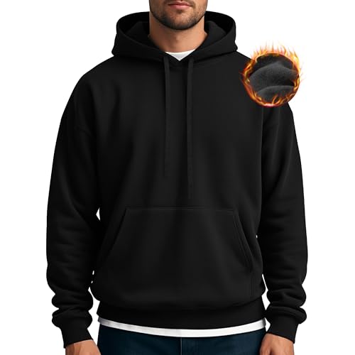 Men's Hoodie & Sweatshirts, Soft Cotton Long Sleeve Pullover, Thin Fleece-Lined and Warm, and Suitable for Adults
