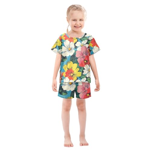 ALAZA Retro Floral Blossom Pajamas Short Sleeve 2 Piece Sleepwear Top and Bottom Pajama Set Unisex3