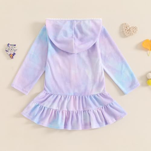 Kids Girl Swim Cover Up Hooded Zip-Up Tie Dye Terry Swimsuit Cover-ups Beach Robe Dress Bathrobe Towel Bathing Suit3
