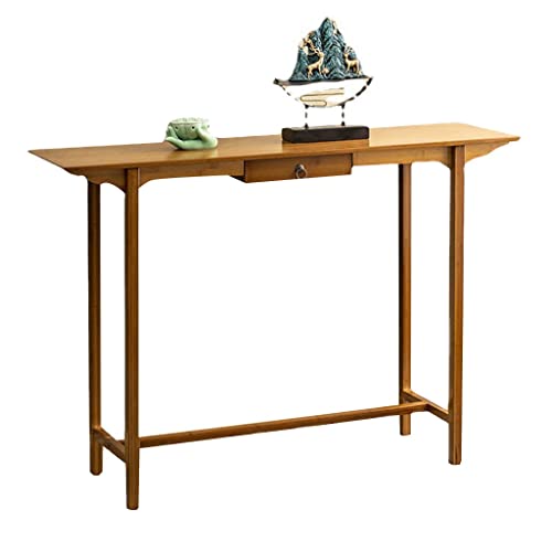 Mesa consola de madera maciza y bambú Nan con cajón para sala de estar