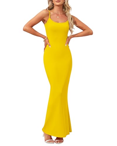 Image of AUSELILY Womens Bodycon Maxi Dress Square Neck Sexy Slip Long Dress | Sleeveless slip design with a long skirt line, Going out dress for celebrations, Style with heels