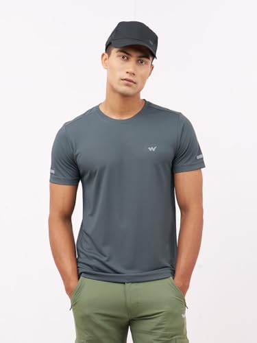 Image of Active Crew Neck Solid T-Shirt -Navy Blue