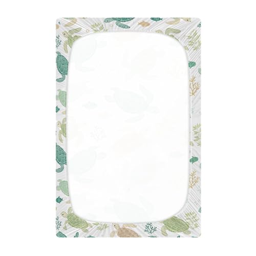 Image of Sea Turtles Crib Sheet for Boys Girls, Super Soft Breathable Fitted Crib Sheet for Standard Crib & Toddler Mattress, Nursery Sheet, 28x52 in
