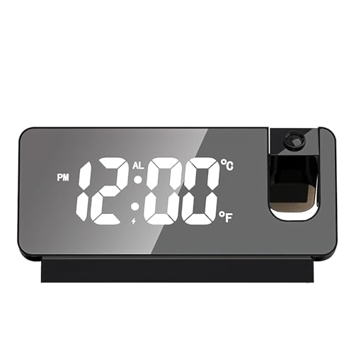 TNSLAND Projektionswecker, Wecker Radiowecker mit Projektion 180 °, LED Wecker Digitale Uhr, Digital Uhr Snooze-Doppelgong Temperatur USB-Anschluss Ladefuntion, Projektionsuhr für Haus Büro (Schwarz)