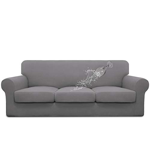 Image of Easy-Going Waterproof 4 Pieces Stretch Couch Cover for 3 Cushion Light Gray