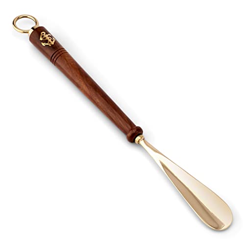 Calzador de latón dorado NKlaus 11729 largo con mango de madera noble