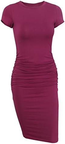 MissufeWomen's Short Sleeve Ruched Casual Sundress Midi Bodycon T Shirt Dress
