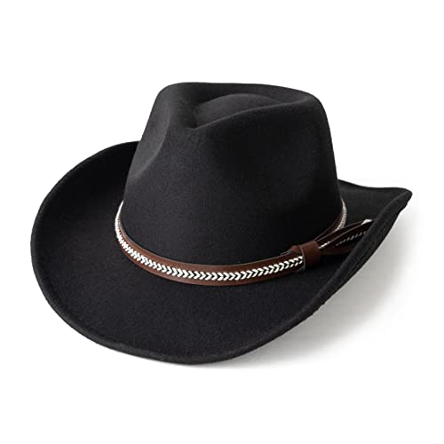 Image of Men & Women Classic Wide Brim Western Cowboy Cowgirl Hat | Classic Knit Band, Western Style, Lightweight, Adjustable Strap Inside, Interior Sweatband, Cowboy Costumes Accessories