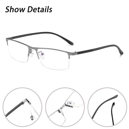 Image of Anti Blue Light Glasses Metal Frames Rectangle Semi-Rimless Computer Gaming Eye-glasses Clear Lens
