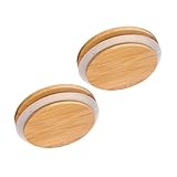 Cabilock 2Stücke Bambusdeckel für Einmachflaschen Runde Glasflaschen Verschlussdeckel mit Silikondichtung zur Aufbewahrung Trockener Lebensmittel Leckagen