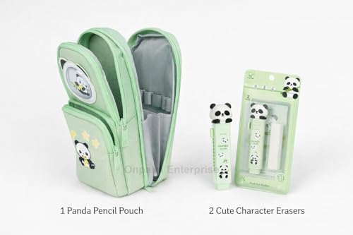 Image of Kawaii Pencil Pouch for Kids with Cute Character Erasers | Double Zip School Pen Pouch | Lightweight, Water-Resistant | Stationery Organizer for Boys & Girls