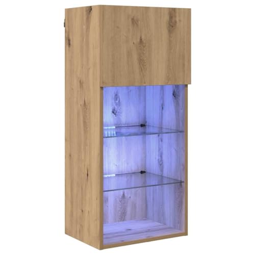 Favemtsl Wandmontierter TV-Schrank Artisan-Eiche 40,5 x 30 x 90 cm Modernes Holz-Lowboard mit LED-Streifen & 4 Regalen für Wohnzimmer Büro Schlafzimmer