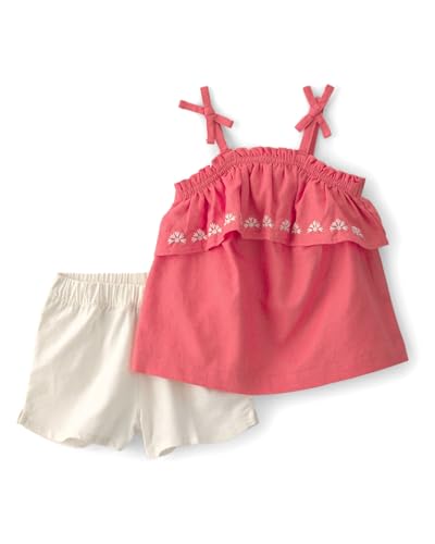 Image of Carter's Baby Girl 2-Piece Linen Sleeveless Top and Shorts Set | Breathable Summer Outfit for Baby Girls | Comfortable Casual Set for Everyday Wear