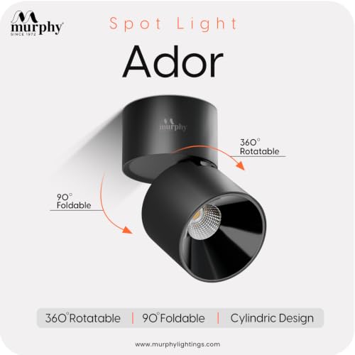 Image of Murphy Ador 6W LED Surface COB Spot Light | Warm White 3000K | 360 Rotatable & 90 Adjustable | Aluminium Body | Black Reflector | BIS Approved | 100 lm /W | 2 Year Warranty | Pack of 10