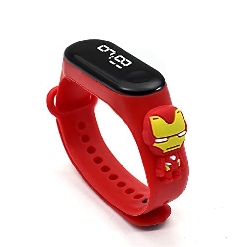 Image of Digital Dial Waterproof Stylish & Fashionable Wrist Smart Watch LED Band for Kids, Colorful Cartoon for Boys & Girls (Red Iron Man Character) (Removable Silicon Strap)