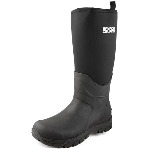 Savage Island Skye Hohe Neopren-gefütterte Allwetter-Gummistiefel – Wasserdichte Regenstiefel, Schwarz , 45 EU