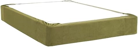 Howard Elliott Collection Velvet Box Spring Cover, Decorative Fitted Bed Skirt Style Slipcover for Standard Box Springs, Easy Bedding Refresh Accent, King, Moss