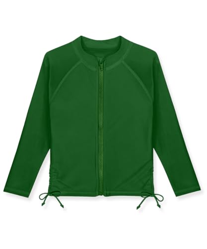 Image of BesserBay Sun Protection Rash Guard Shirt Forest Green Full Zip Swimming Sun Shirt for Big Boys 11-12 Years