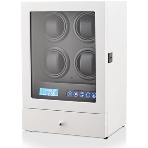 Automatic Watch Winder with LED Light, Storage Drawer and LCD Touchscreen Control (White) Cover