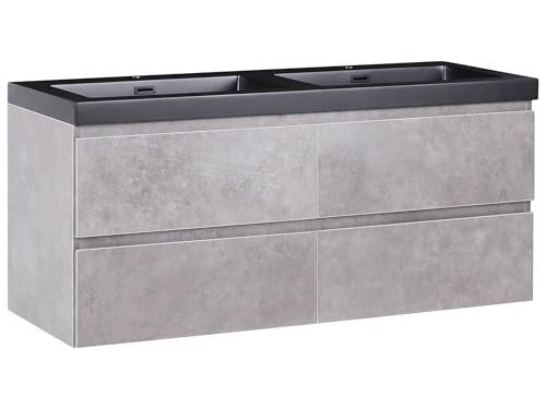 Beliani Mueble de Pared para baño con Doble Lavabo de MDF 4 cajones 120 x 46 cm Gris Cardiel