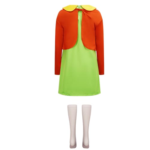 Cuzeolin La Chilindrina Costume Dress for Women Green Dress Red Knit Cardigan Shorts Glasses Halloween Cosplay Outfit XS by Cuzeolin - Image 5