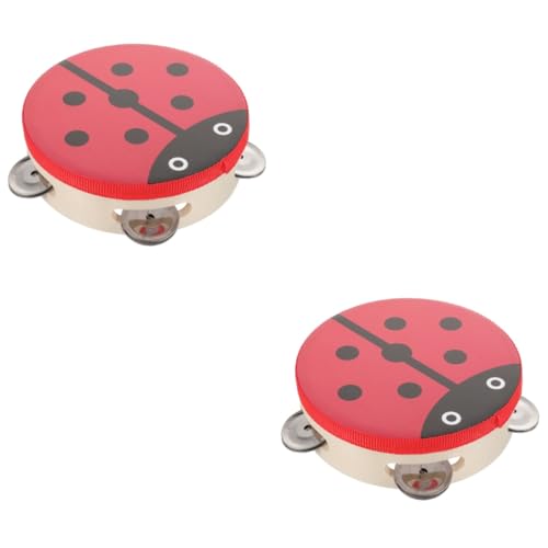 NOLITOY 2個 タンバリン 教室の楽器 教育打楽器 子供用ドラムベル 子供用のハンドドラム 鼓の鐘 てんとう虫のドラムベル 幼稚園用のドラムベル ドラムベル楽器 家庭用ドラムベル 木製 赤