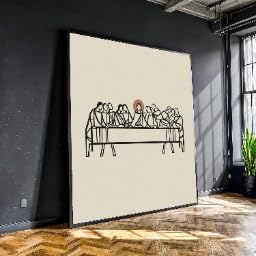Impression sur toile de la Cène 80x80cm avec cadre intérieur en bois pour séjour
