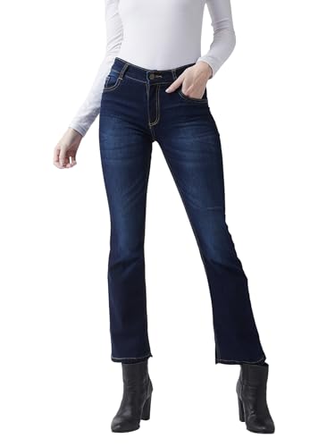 Image of Miss Chase Women's Skinny High Rise Cropped Length Fringe Detailing Stretchable Denim Jeans