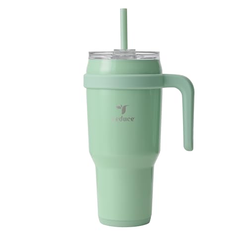 Image of REDUCE 40 oz Stainless Steel Tumbler with Handle - Dual-Wall Vacuum Insulated Travel Mug, Sweat-Proof Lid & Reusable Straw - Keeps Drinks Cold for 24 Hrs, Fits Cupholders, Dishwasher Safe - Matcha