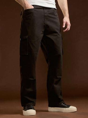 Image of THE BEAR HOUSE Men's Black Cotton Solid Utility Cargo