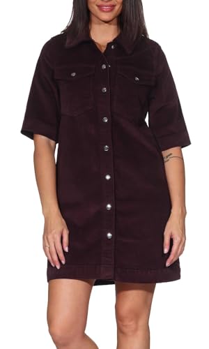 VERO MODA Damen Cord Minikleid Kurzarm Cordkleid mit Knopfleiste VMFenja Short 10337795 Winetasting XXL