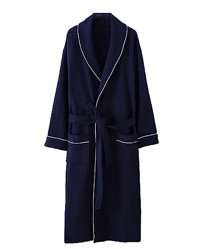Mens Thickened and Interlayer Nightgown Men's Cotton Robe Long-Sleeve Spa Bathrobe with Pockets