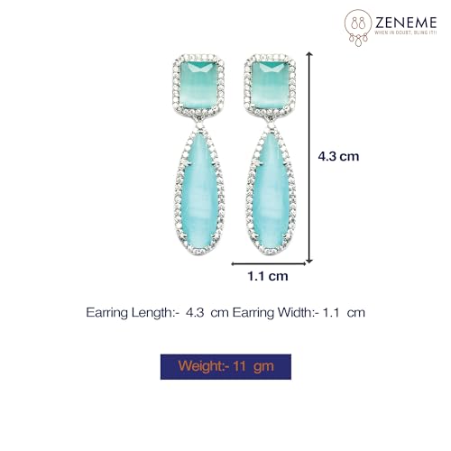 Rhodium-Plated Teardrop Drop Earrings with American Diamond Studs