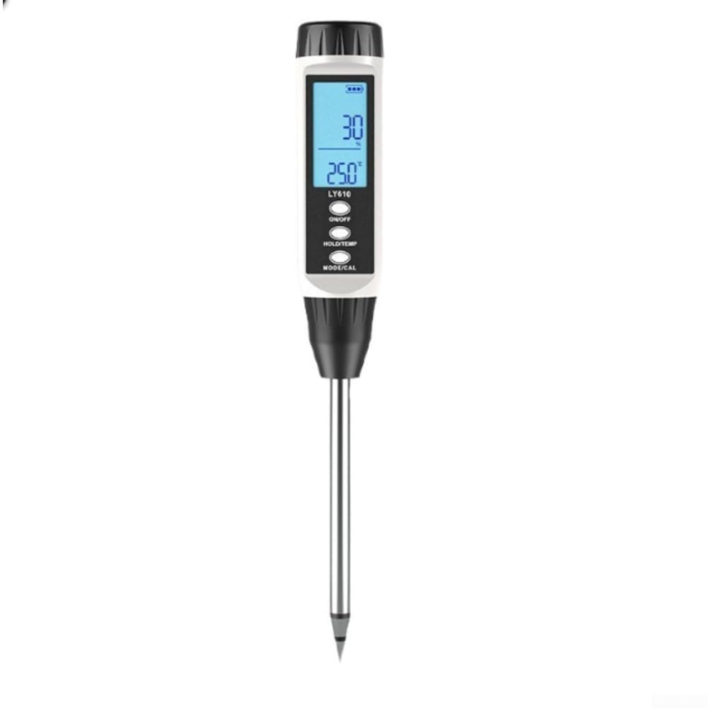 Misuratore di umidità del pavimento digitale pH display LCD (610) | Schermo LCD, valori chiari, pH 3-14, umidità 0-19,99 ms/cm, misurazione rapida dei secondi