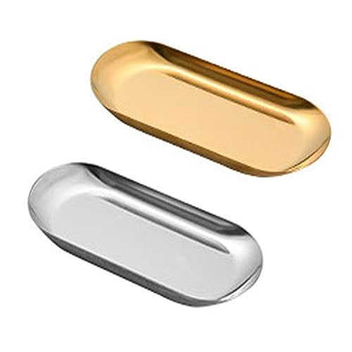 SYXLS 2 Stück Ovales Tablett, Ovale Kosmetiktabletts, Kosmetik Organizer Buffet Teller, Goldener Teller Tablett, Edelstahl Serviertabletts, für Waschtisch, Badezimmer, Schränke Cover