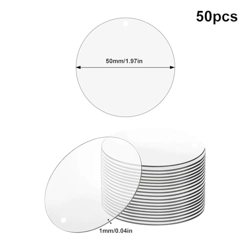 UTMACH 50 Stück 5cm Runde Acrylplatte mit Loch Acryl Kreis Acrylglas Platte Acrylscheibe Bilderrahmen Malen Acrylscheibe Transparent Rund für Bilderrahmen Display, Malerei, DIY Handwerk