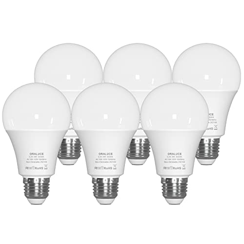 ORALUCE LED Light Bulb, A19 9W Lightbulbs, 60 Watt Equivalent, 120V 900LM, 3000K Soft White, E26 Medium Base, Non Dimmable, Energy Efficient, UL Listed, 6 Pack